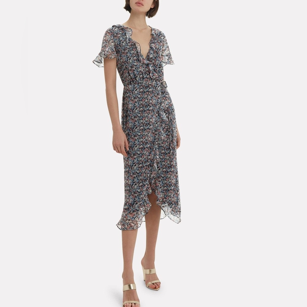 Nordstrom The East Order Cece Ruffle Midi Blue/Floral Printed Dress